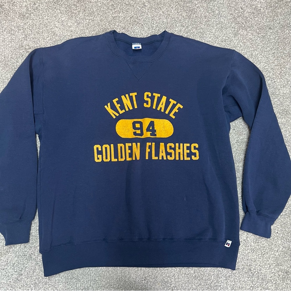 Vtg Kent State University Golden Flashes Sweatshirt XL Blue Russell Athletic 90s - Picture 1 of 9